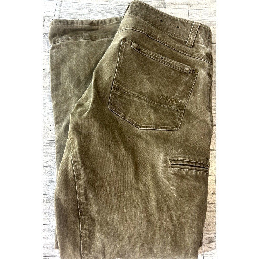 Kuhl Rydr  Jeans Pants Mens 36 x 32 Vtg Patina Dye Dark Khaki Green Brown Hiking
